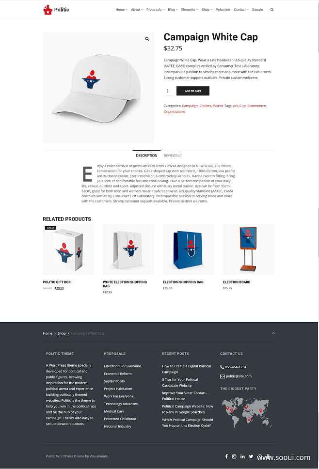 政治主题WordPress单产品页UI设计解析 功能、美学与合规性的融合